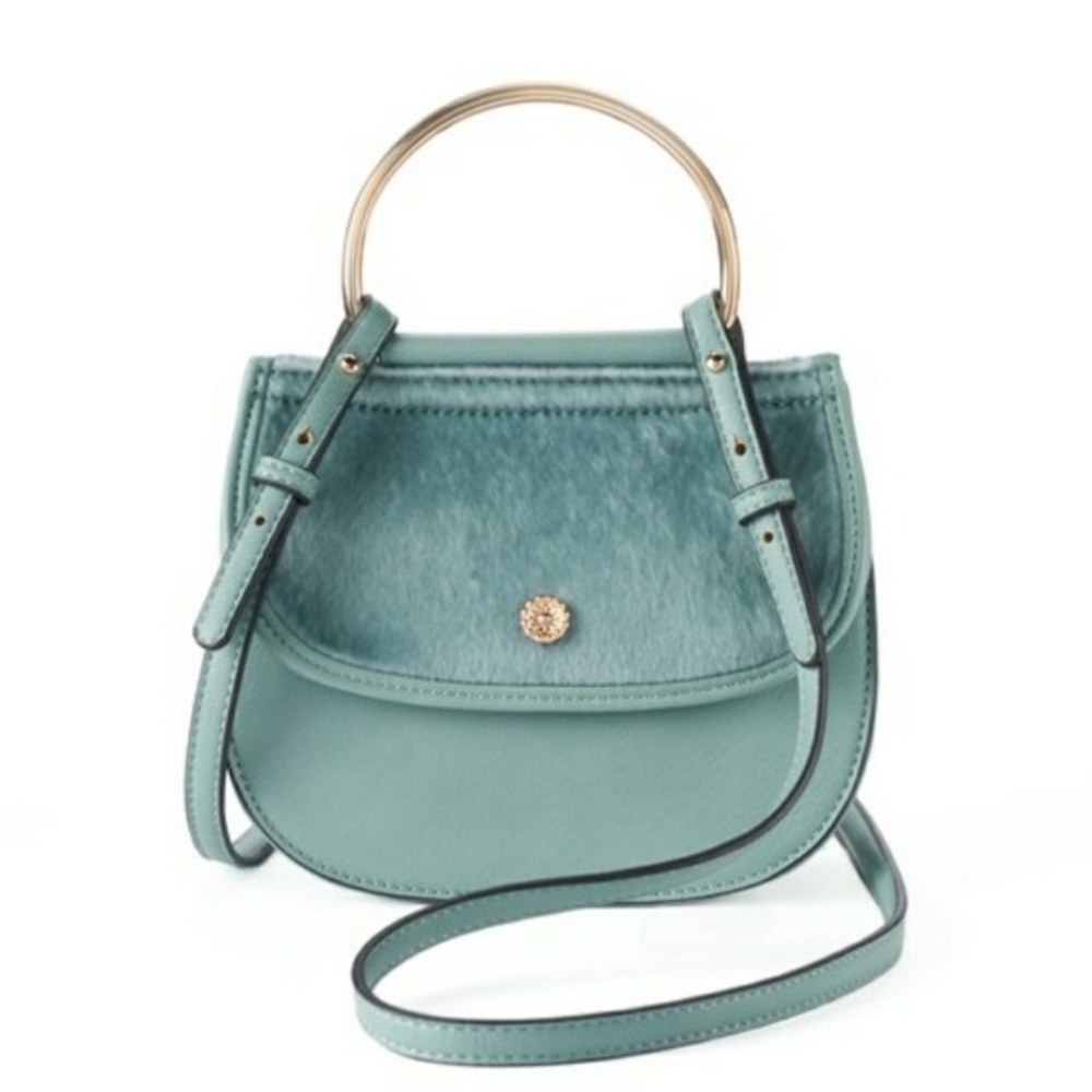 LC LAUREN CONRAD Delice Shadow Blue Fuzzy Faux Fur Flap Crossbody Bag | Bohemian - Picture 2 of 6